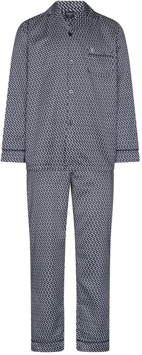 Robson Pyjama - Polyester/Katoen - Satijn - Doorknoop - Blauw - Maat 52