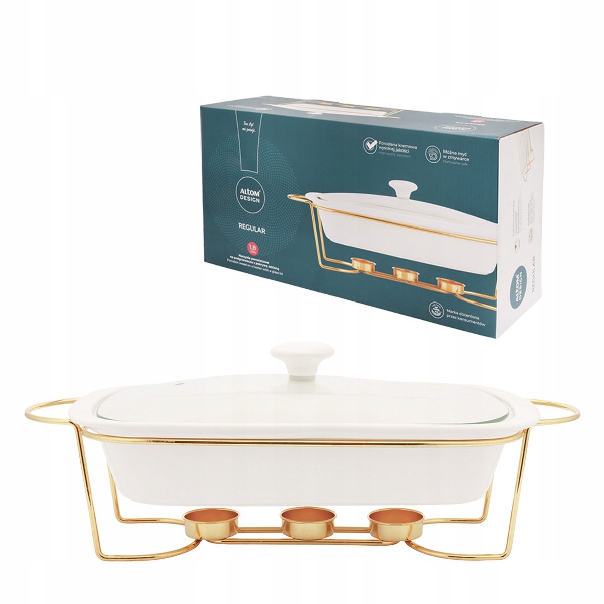 Altom Design Regular Ovenschaal met Warmer 1.8L Goud/Crème