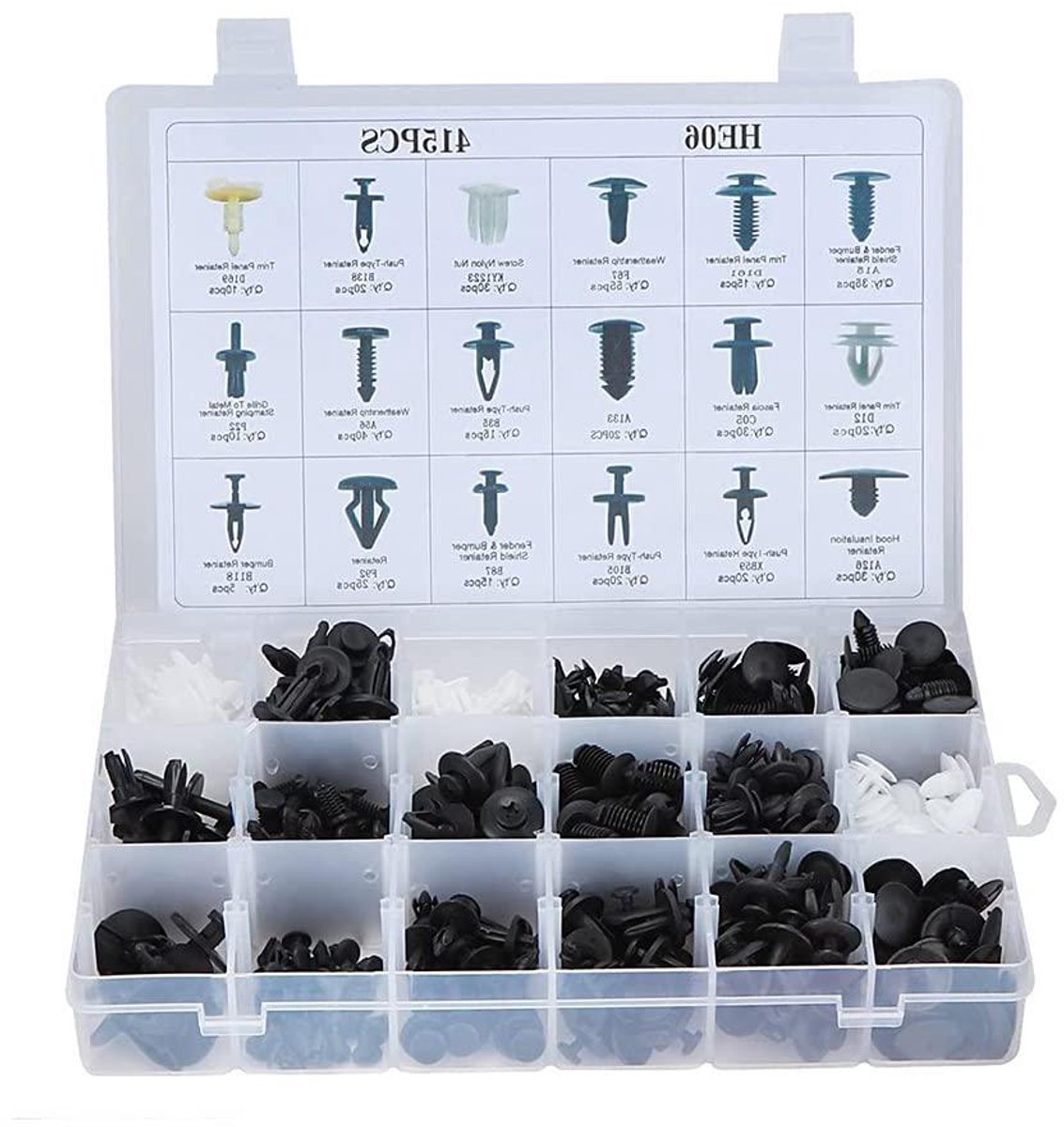 Image of 415 Stuks Auto Push Type Bevestigingsclips voor Diverse Automerken met Opbergdoos – Bumper Clips Auto – Kunststof – Universeel - Montagegereedschap – Auto Accessoires - Interieur & Exterieur.