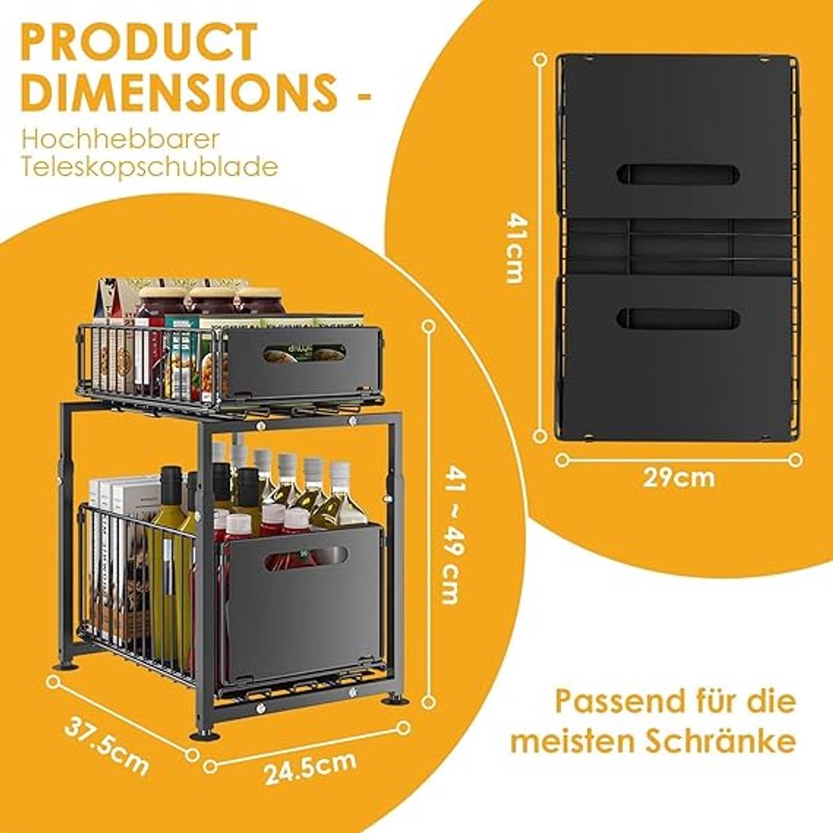 PolkaHome Keuken Organizer Met 2 Lades - Onder De Gootsteen Opbergsysteem Van Roestvrij Staal Badkamer Organizer Met 2 Niveaus Grote Capaciteit