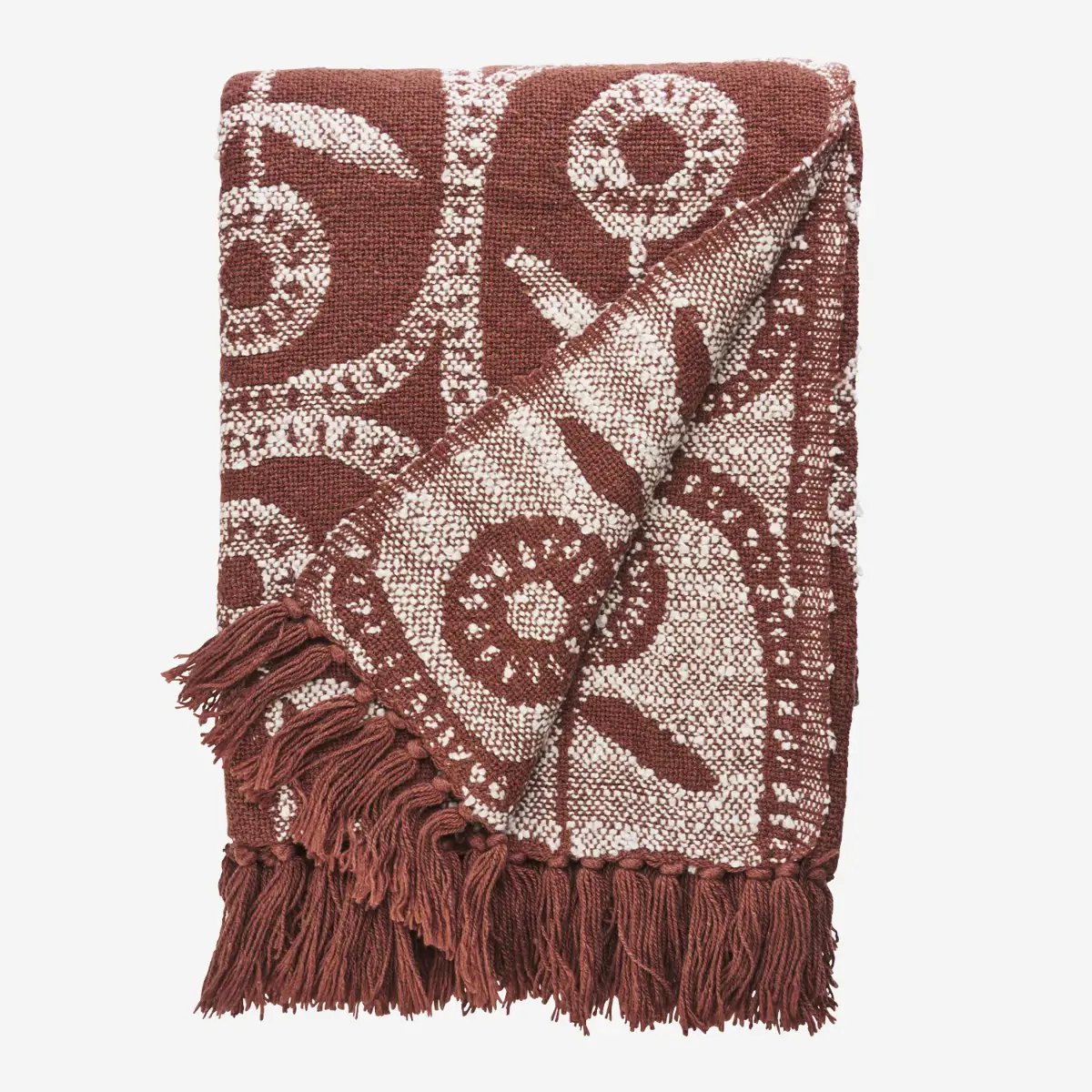 Madam Stoltz - Gerecycled Katoenen Plaid Dubbelzijdig - Roest Bruin/Roomwit