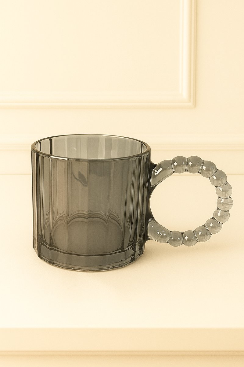 Mevaz 6-delige glazen mokkenset – koffiemokken, theeglazen, cappuccinoglazen – 330 ml – luxe geribbeld design