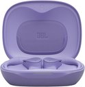 Paarse JBL Sense Lite oordopjes in open paarse laadcase met JBL logo.