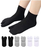 3 paar - Tabi sokken - Tabi Sokken Set - Tabi Athletic Socks - Sandaal sokken - Big toe sock - Slipper sokken - Katoenen sokken - Teensokken - Unisex - sportsokken - met een kwart enkel en twee tenen - Eén maat - 28.5 cm - zwart, wit, grijs