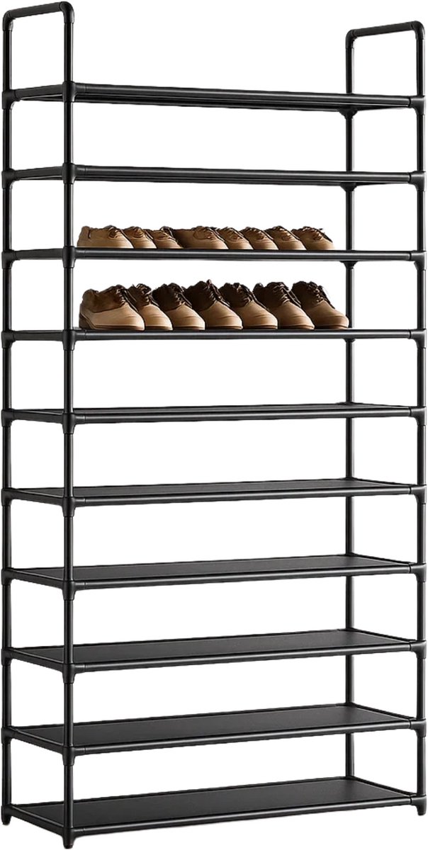 Lomera Schoenenrek 10 Lagen - Schoenen Opbergsysteem - Zwart Schoenenrek - Metalen Frame Schoenenrek - Eenvoudig Te Monteren - Ruimtebesparend Schoenenrek - Groot Schoenenrek - Schoenenrek Hoog - Schoenenrek Voor 50 Paar