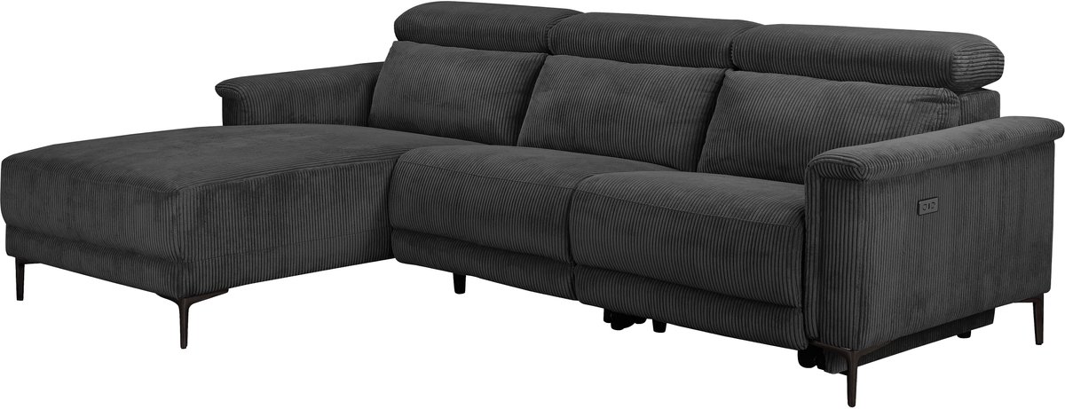 Notio Living Lund-Bank-3Zits - 1 Elektrische Relax - Antraciet Grijs