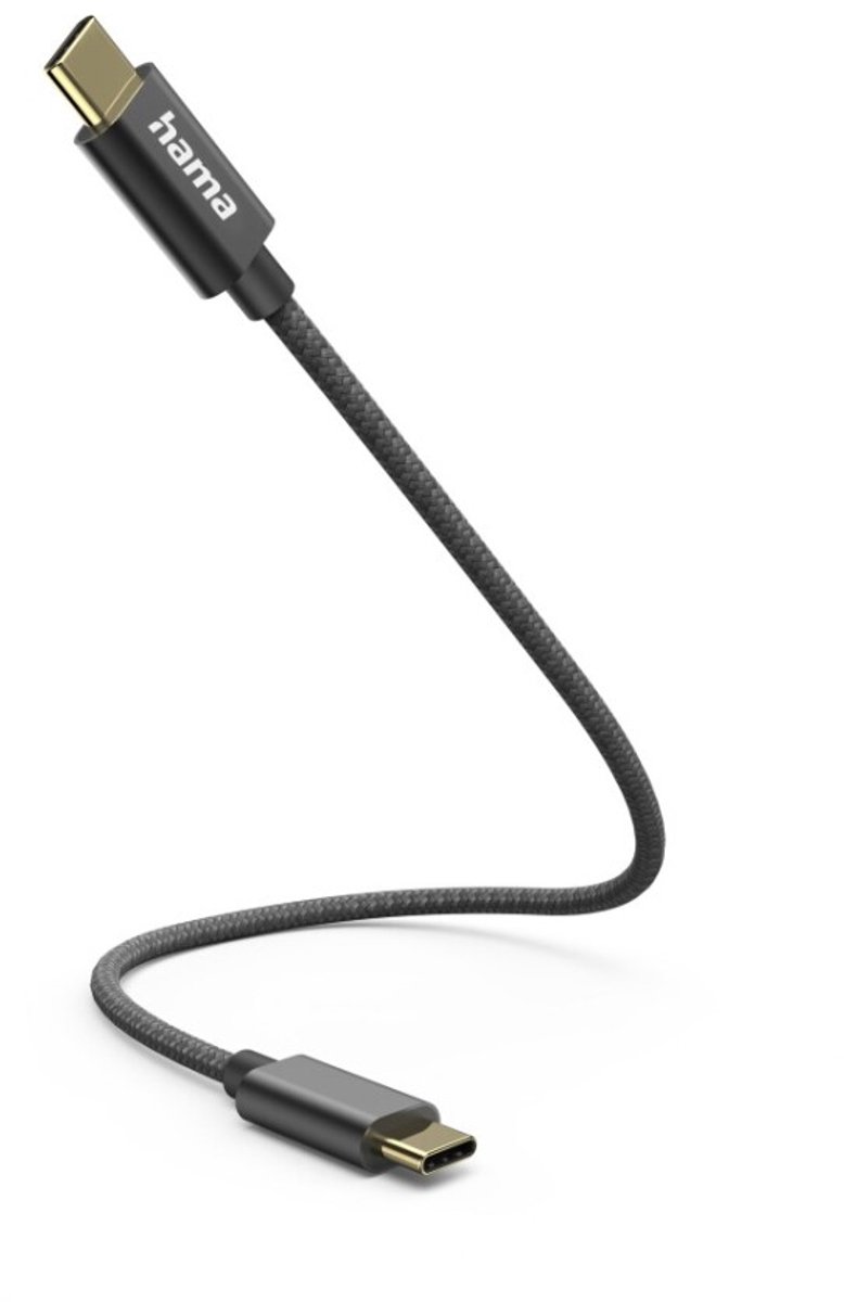 Hama USB-C oplaadkabel - USB-C naar USB-C - Korte USB-C kabel - 0,2 meter - Geschikt voor Smartphone en Tablet - Zwart