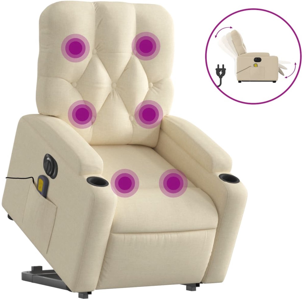 vidaXL Sta-op-massagestoel - elektrisch - verstelbaar - stof - crèmekleurig
