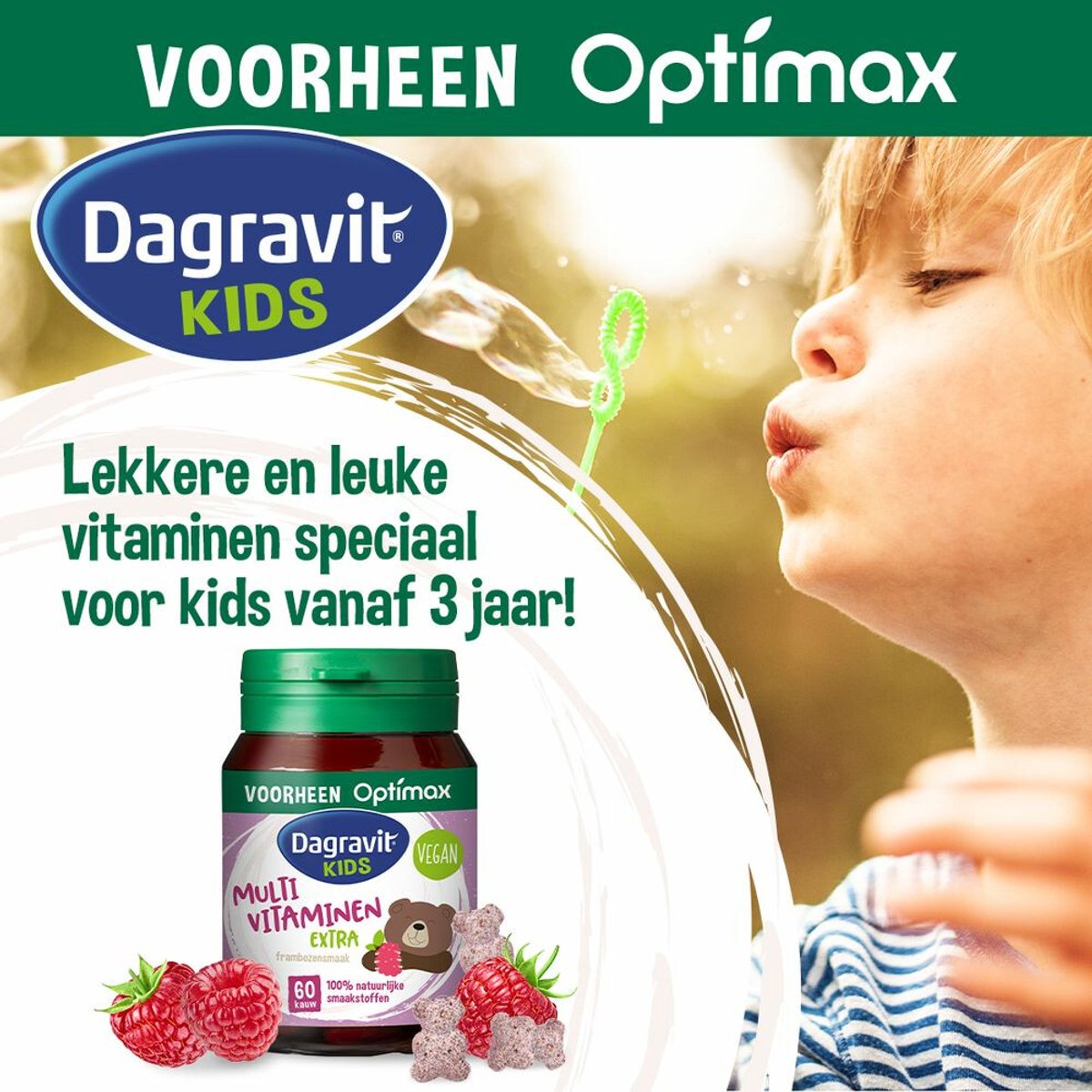 Dagravit - Natural Kids Multivitaminen Framboos - 3 x 60 kauwtabletten - Voordeelverpakking