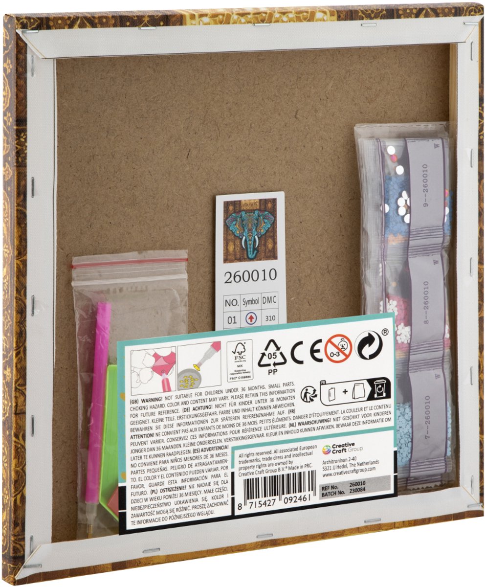 Grafix Diamond Painting Op Canvas | Olifant | Formaat 30x30cm | diamond painting pakket volledig | Thema Dieren | Diamond painting op canvas | Inclusief Diamond painting pen en schudbakje | Eindresultaat ophangen aan de muur — afbeelding 4