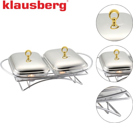 Klausberg 7922 - Dubbele voedselverwarmer - glas - 2 x 1,5 liter - rvs standaard — afbeelding 3