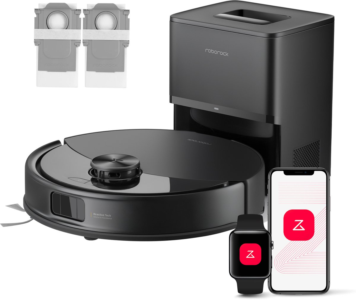 Roborock Q10 S5+ Robotstofzuiger en Dweil met Zelflediging– Zuigkracht van 10000 Pa– Handsfree Reinigen tot 7 Weken– Dubbel Anti-klitontwerp– Automatisch dweilen– Obstakelvermijding–Zwart–S8 Plus Upgrade–2 Stofzakken