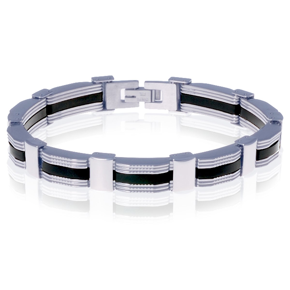 Mannen armband RVS met Rubber Schakel