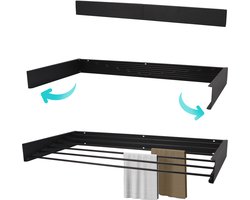 KROMS Full Color Zwart 120cm Wanddroogrek - 8,4m Drooglengte - Incl. Boormal - Droogrek Inklapbaar - Wasrek Hangend - Uitklapbaar - Muur - Ophangbaar