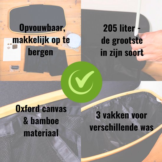 Panier à linge SolVva 3 compartiments – Panier à linge 205 L avec 3 compartiments et Sacs à linge en filet – Paniers à linge – Trieur de linge – Extra grande capacité