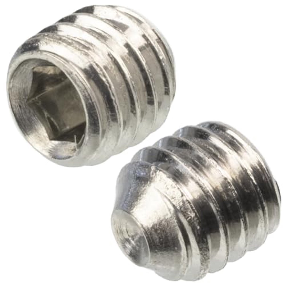 C76010 - Set van 10 M3 x 3 mm holle schroeven zonder kop - Zilveren staal met concaaf einde