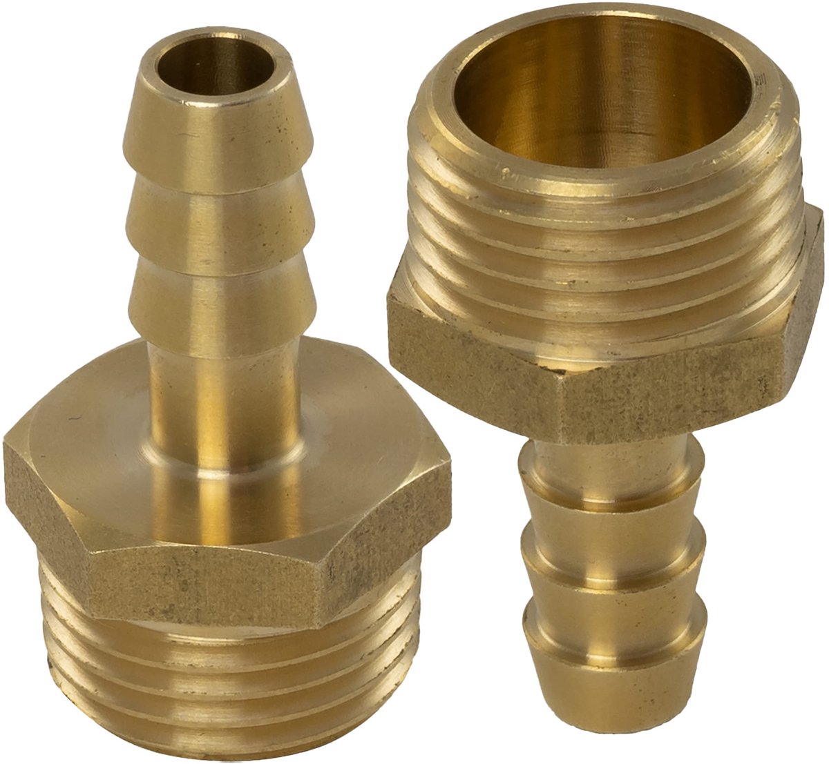C60594 - Set van 2 mannelijke slangkoppelingen 1/2 inch - Voor slang Ã˜10 mm - Messing materiaal