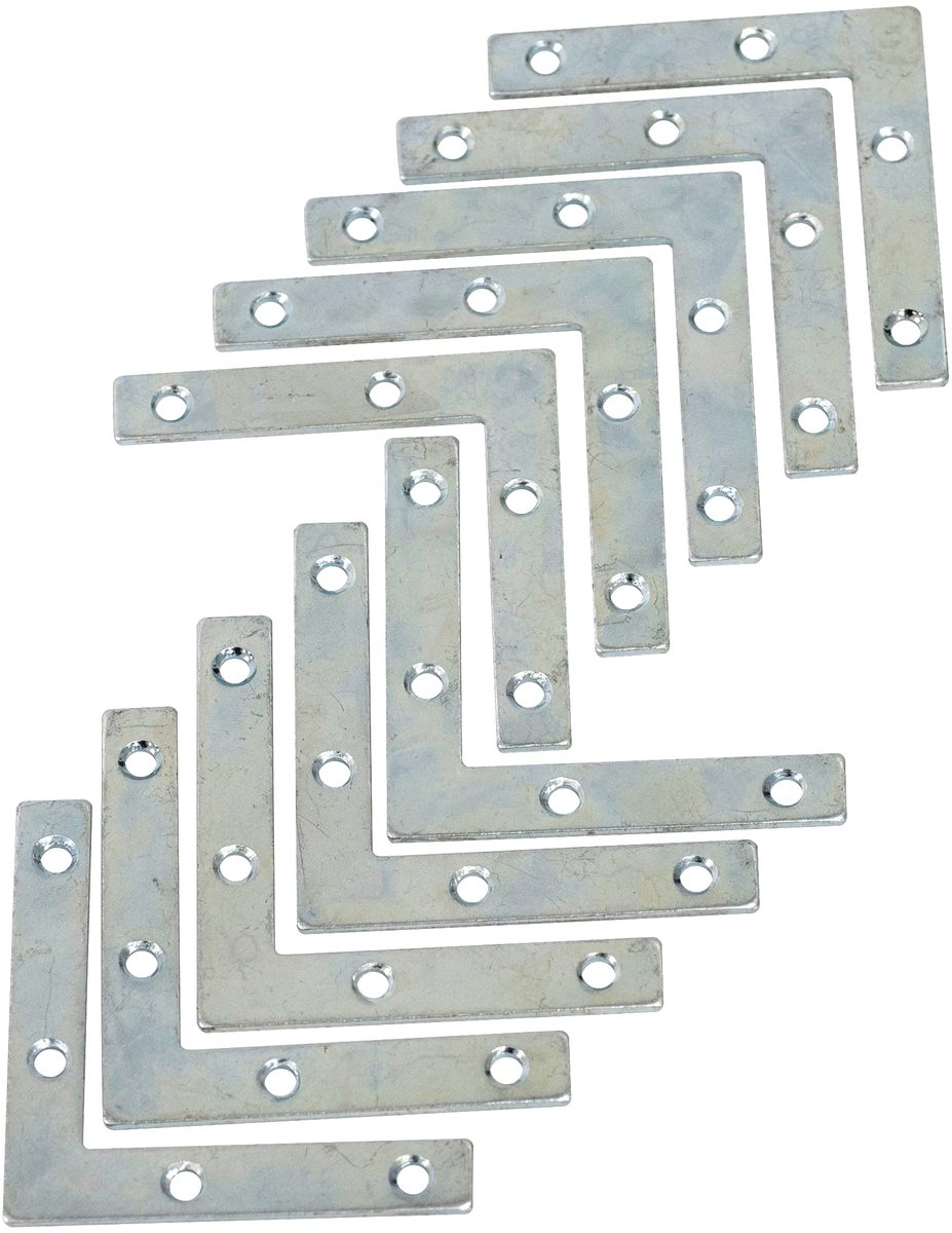C58813 - Set van 10 vlakke montagehoeken 60x60x10x2 mm - Houten frame - Gemaakt van gegalvaniseerd staal