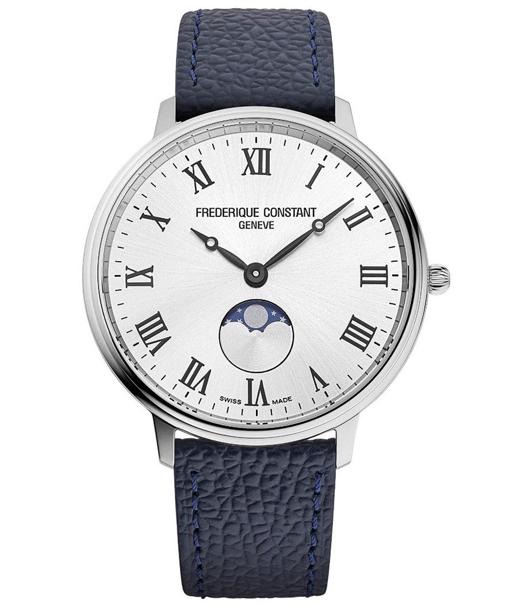 Frédérique Constant Classic Moonphase FC-206RS3S6 Horloge - Leer - Blauw - Ø 39 mm
