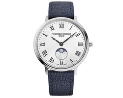 Frédérique Constant Classic Moonphase FC-206RS3S6 Horloge - Leer - Blauw - Ø 39 mm