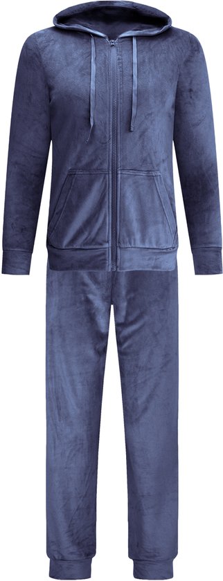 Dames Velours Huispak met Rits - Loungeset - Joggingpak - Trainingspak - Loungewear Dames - Navy Blauw - Maat L - 2601