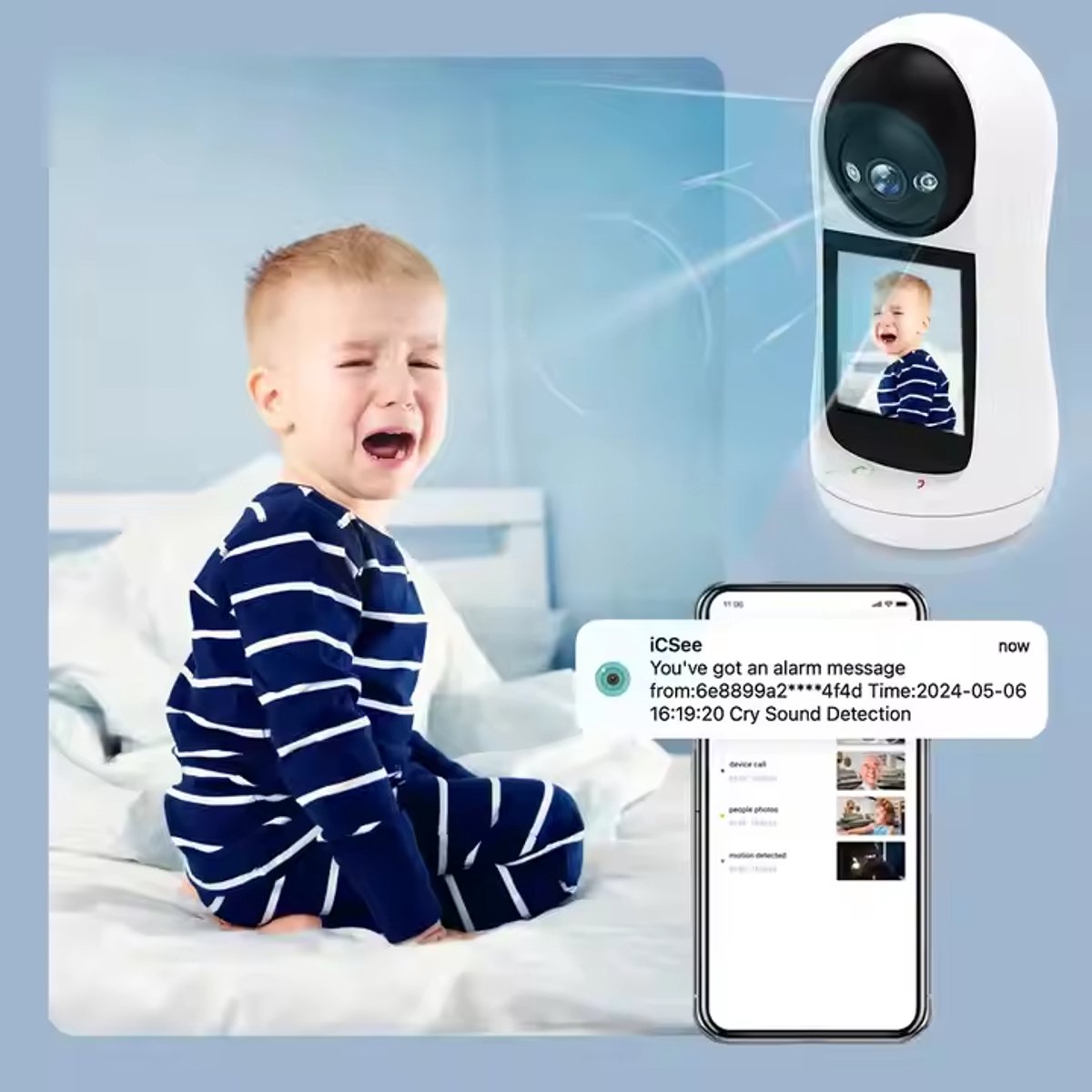 Babyfoon met Camera - Tweeweg Video & Audio - Baby Monitor - Lichaamstracking - WiFi Camera - Beweging Detectie & Alarm - Video oproep - Intercom - Smart 2MP Baby Security Camera - IP Wireless CCTV Surveillance – foto 5