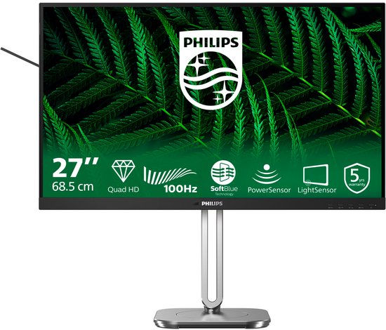 Philips 27B2G5500 27″ QHD IPS Monitor EnergyStar EPEAT duurzaam gerecycled plastic blauwlichtfilter 100 Hz