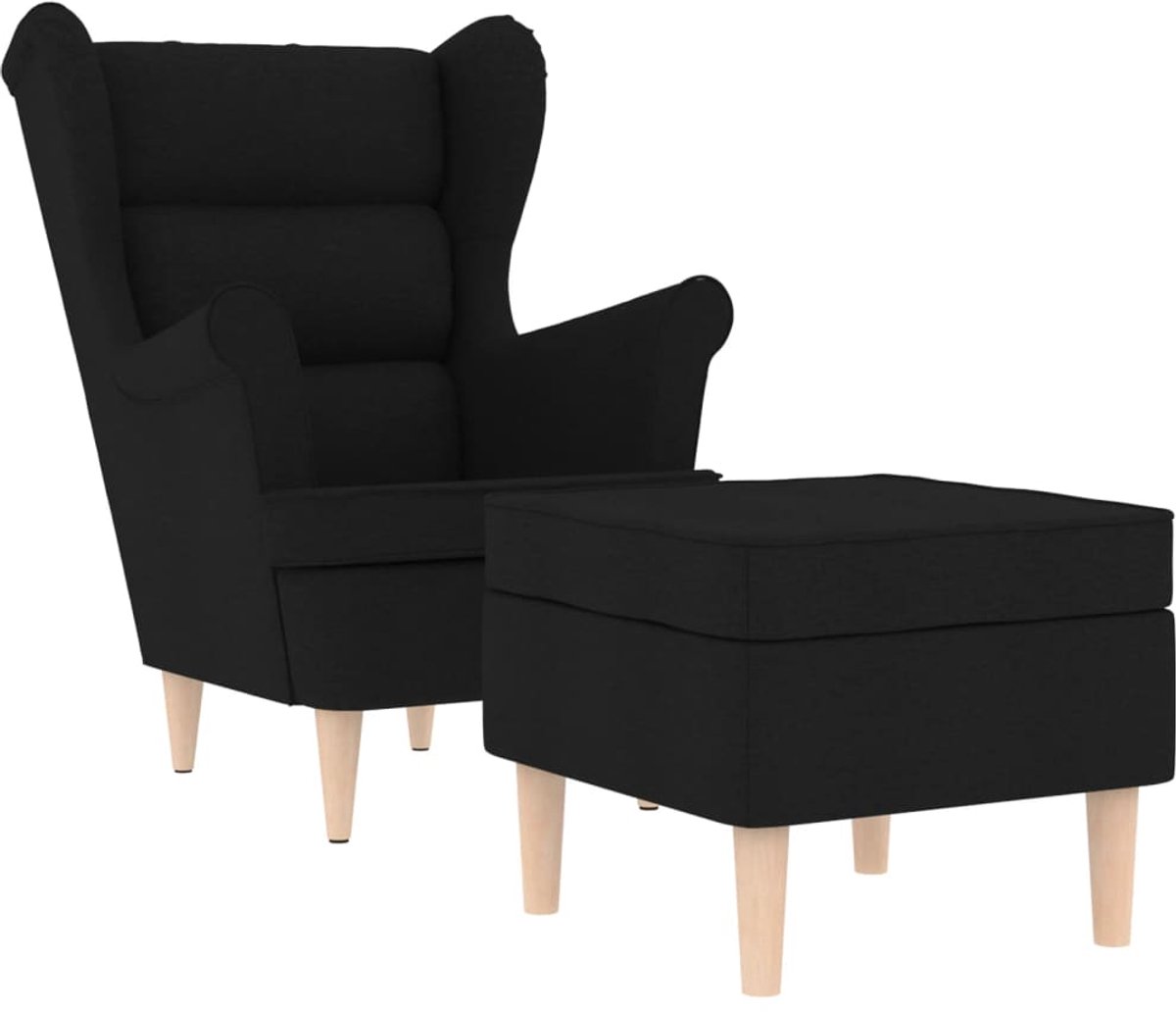 vidaXL Fauteuil - met - voetenbankje - stof - zwart