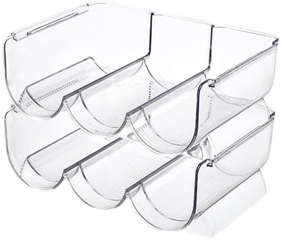 Stapelbare Waterfles- & Wijnhouder – Transparant PET, 2 Stuks, 6 Flessen, Compact en Duurzaam voor Keuken, Bar & Voorraadkast