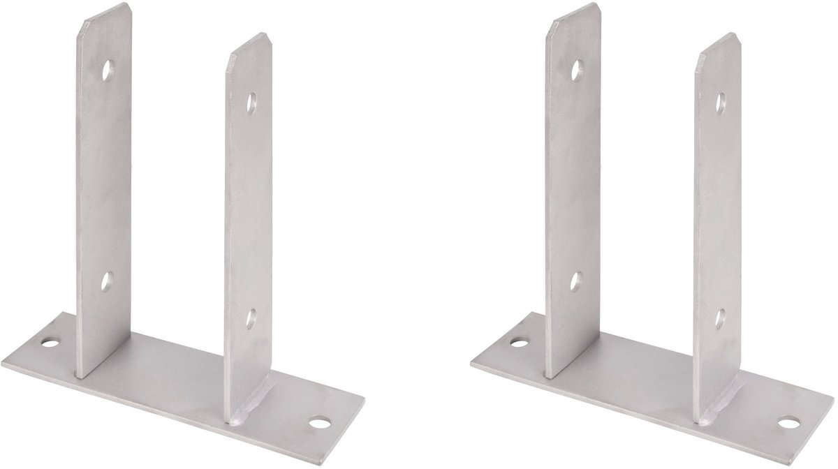 Alberts 2 x U-paaldrager, voor opschroeven, roestvrij staal, voor houten palen 71 mm, hoogte 200 mm