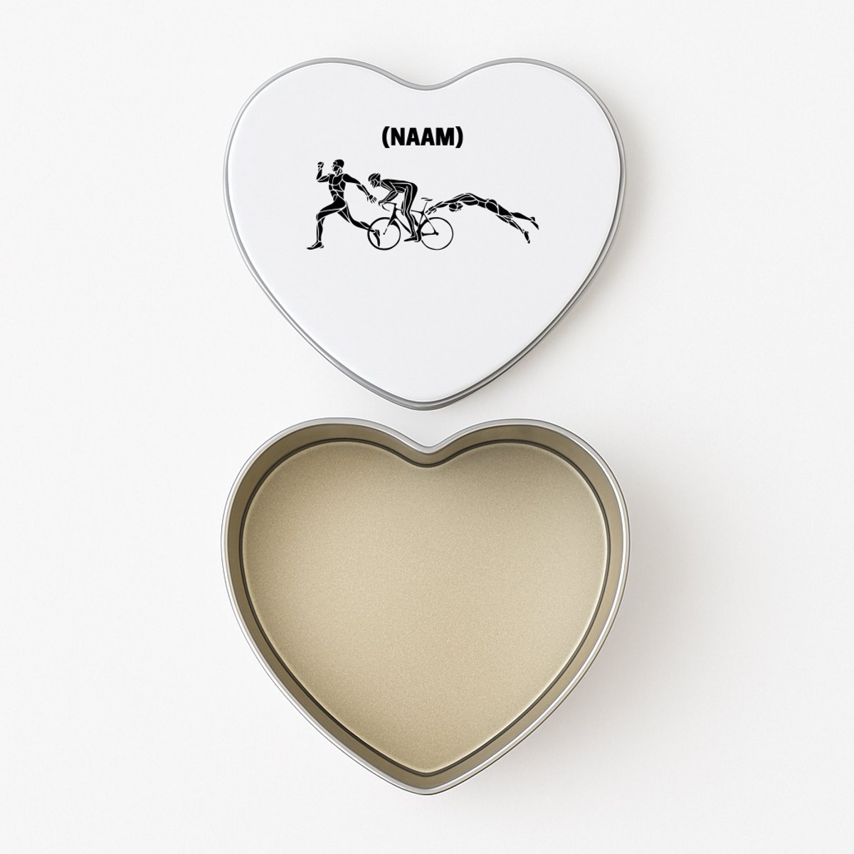 Hacebo® - Triathlon met eigen naam koektrommel hart - Sport - Sporter - koekblik – koektrommels – bewaarblik - snoeptrommel - triathlon - koek trommel - 15 x 15 CM