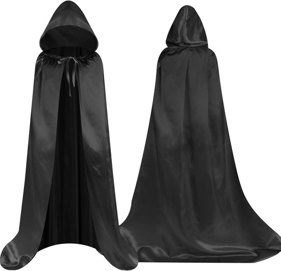 Cape met capuchon voor volwassenen - Halloween Zwarte Heksen Cape - Unisex 150 cm - Gemaakt van zachte, ademende stof - Feest- en carnavalskostuum
