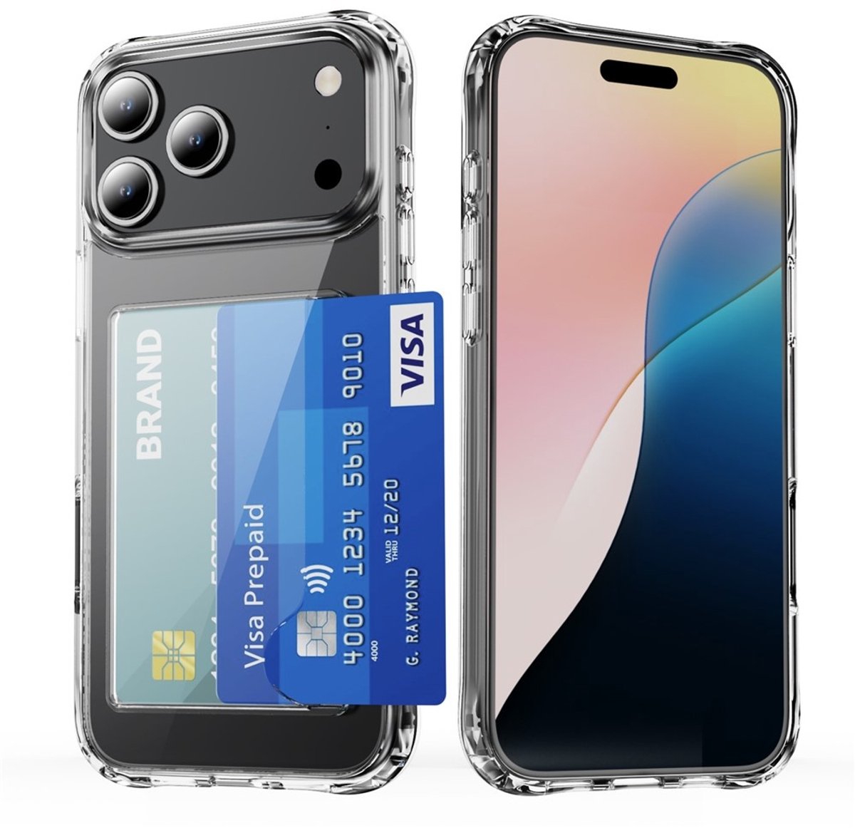 Lunso Geschikt voor iPhone 17 Pro Max TPU Backcover hoesje met kaarthouder - Transparant