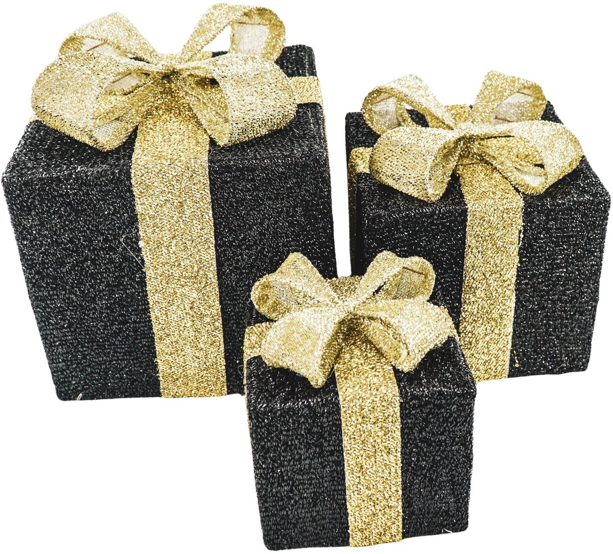 Housevitamin- Cadeau Set van 3 - Kerstcadeau 2025 - Relatiegeschenk - Led Lamp - Zwart/ Goud- 15cm/20cm/25cm