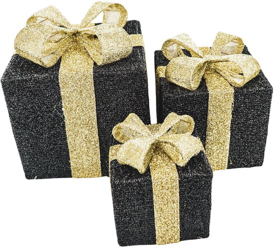 Housevitamin- Set cadeau de 3 lampes LED - Zwart/ Or- 15 cm/20 cm/25 cm