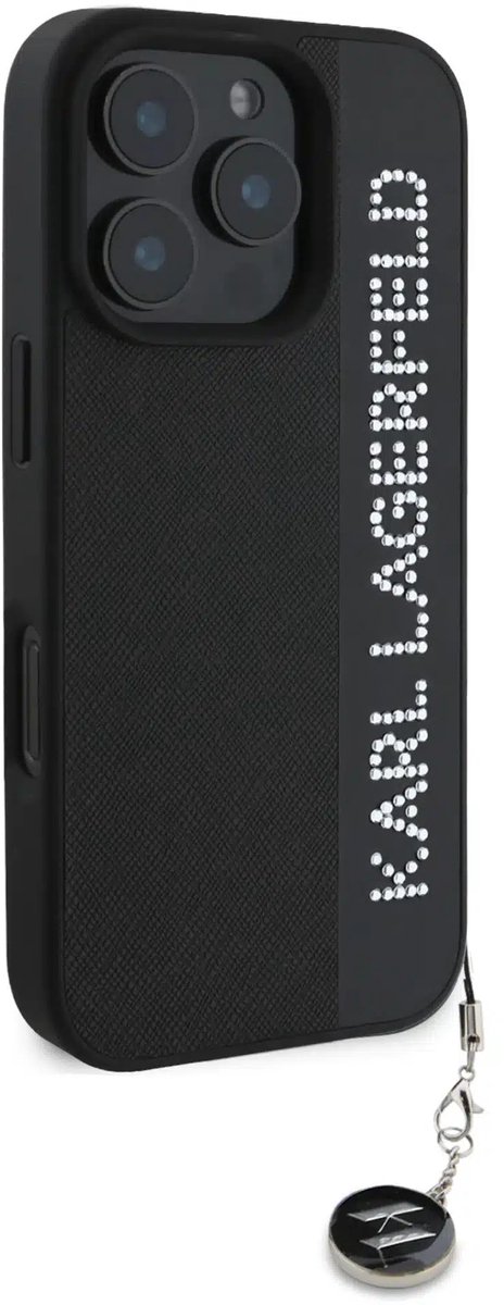 Karl Lagerfeld - Backcover iPhone 16 Pro - Saffiano rhinestones and charm - Zwart