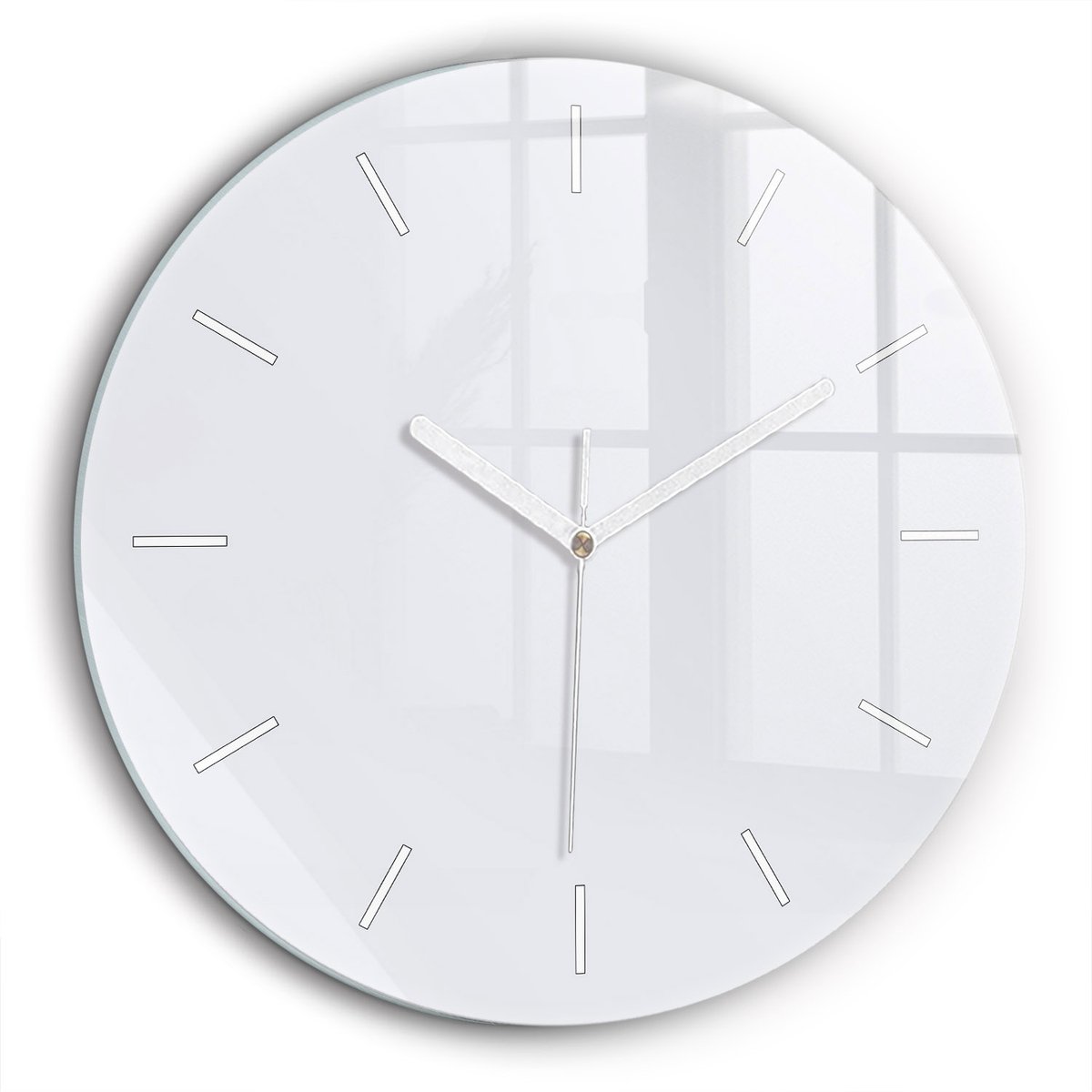 Wallfluent Wandklok - Wit Ronde Glazen Wandklok - 60 cm x 60 cm - Wit Wandklok - Witte Handen - Wandklok Zonder Cijfers - Kinder Wandklok Glas - Ronde Glas Klok - Scandinavisch Wandklok - Ronde Glazen Klok
