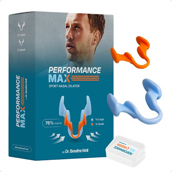 Performance Max - Sport neusspreider voor maximale luchttoevoer - 2 stuks - Maat S + Maat L - Probeerverpakking - 76% More Air - By Dr. Breathe Well