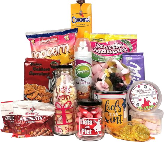 Sinterklaaspakket - "Heerlijk avondje" - 5 december cadeau pakket - veel lekkers voor pakjesavond - kruidnoten - chocolademunten - chocolademelk - speculaas
