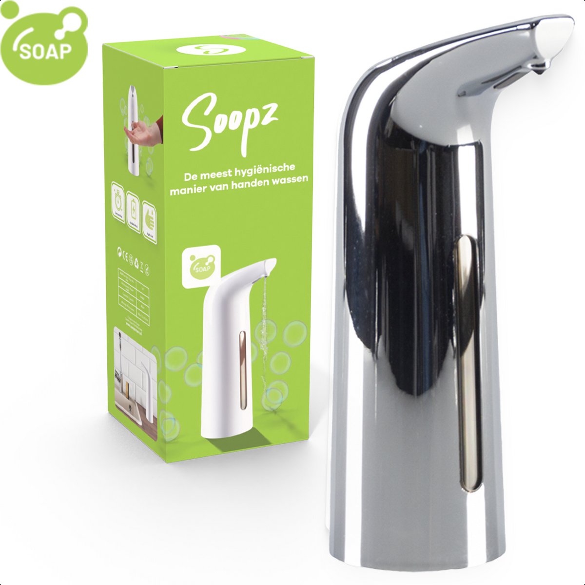 Soopz Automatische Zeepdispenser – Zilver – Silver Shine Elegance – Zeeppompje met Bewegingssensor – Handzeep