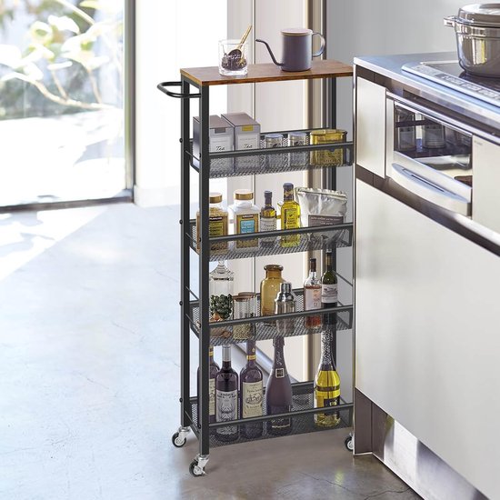 Bamboe opbergtrolley, 3-laags, met wielen en handgrepen, natuurlijk