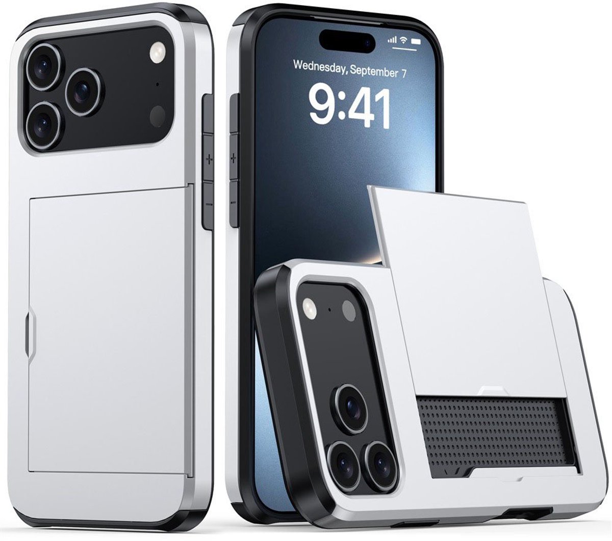 Mobiq - Hybrid Card geschikt voor iPhone 17 Pro Hoesje met Pashouder - wit
