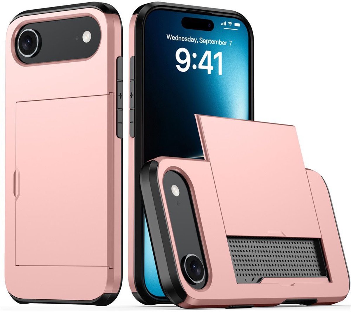 Mobiq - Hybrid Card geschikt voor iPhone 17 Air Hoesje met Pashouder - roze