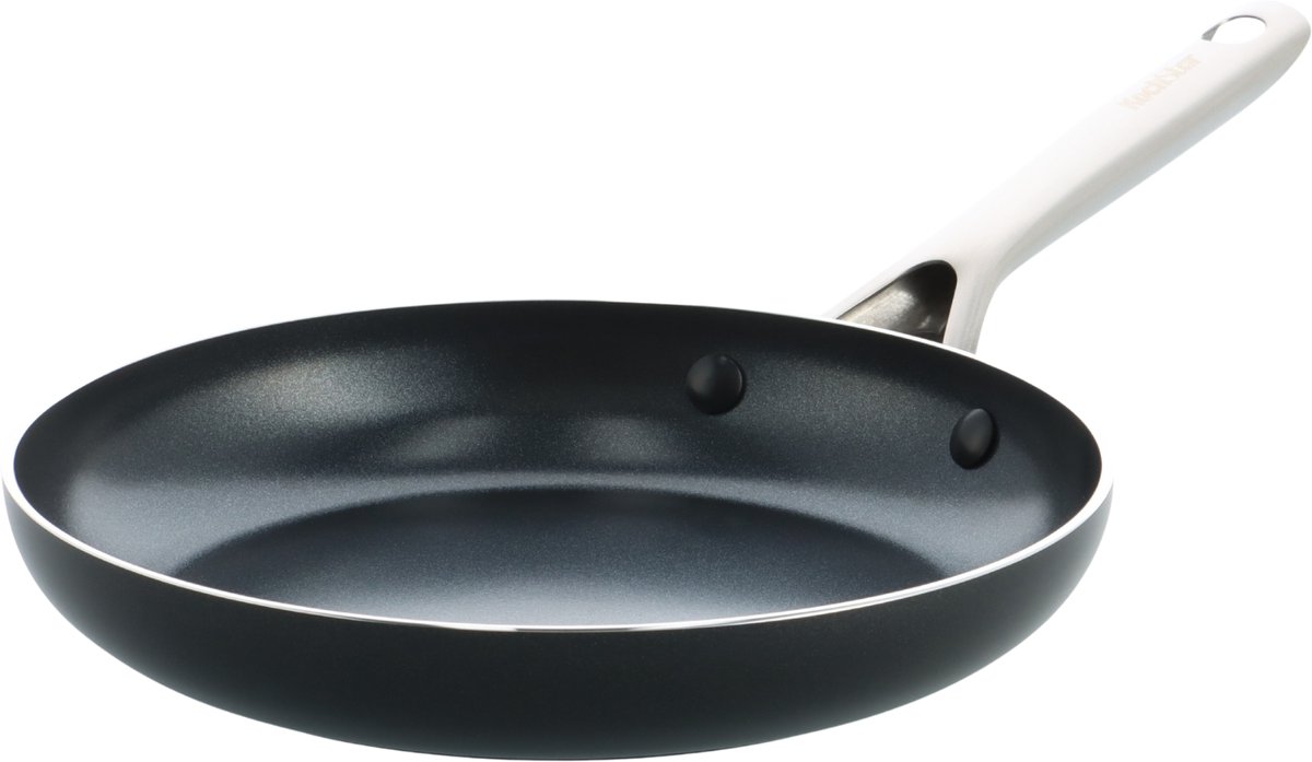 Kochstar Nacht Keramische Koekenpan - 24cm - PFAS-vrij - Inductie koekenpan - Inductie pan - Vaatwasserbestendig - Ovenbestendig tot 200° C - Keramische anti-aanbaklaag - RVS handgreep - RVS rand - Zwart