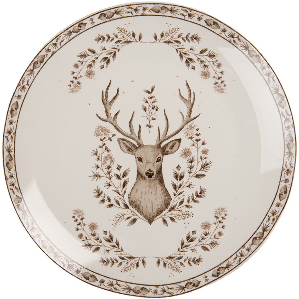 Clayre & Eef Dinerbord Ø 26x2 cm Beige Porselein Hert