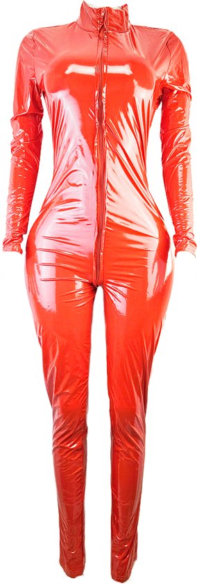 BamBella® - Combinaison - Taille XL - Combinaison wetlook Datex (Mix de latex et de tissu) Rouge