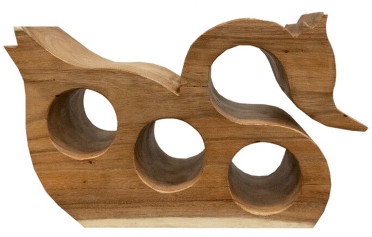 Wijnrek van Hout - Organisch - Teakhout Suarhout Bruin - Staand Wijnrek Teak - 3 Flessen - 30 x 50 x 17,5 cm