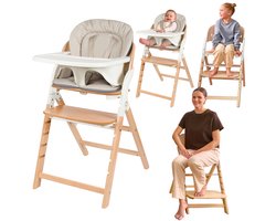 Lionelo Megan – Houten Kinderstoel / Eetstoel Baby – Meegroeistoel 3in1: van 6 mnd tot 110 kg – Verstelbare: Zitting Voetsteun & Tafel – 5-puntsgordel – Dienblad met siliconen inzet – Wasbaar Kussen – Antislipvoetjes – Baby Stoel