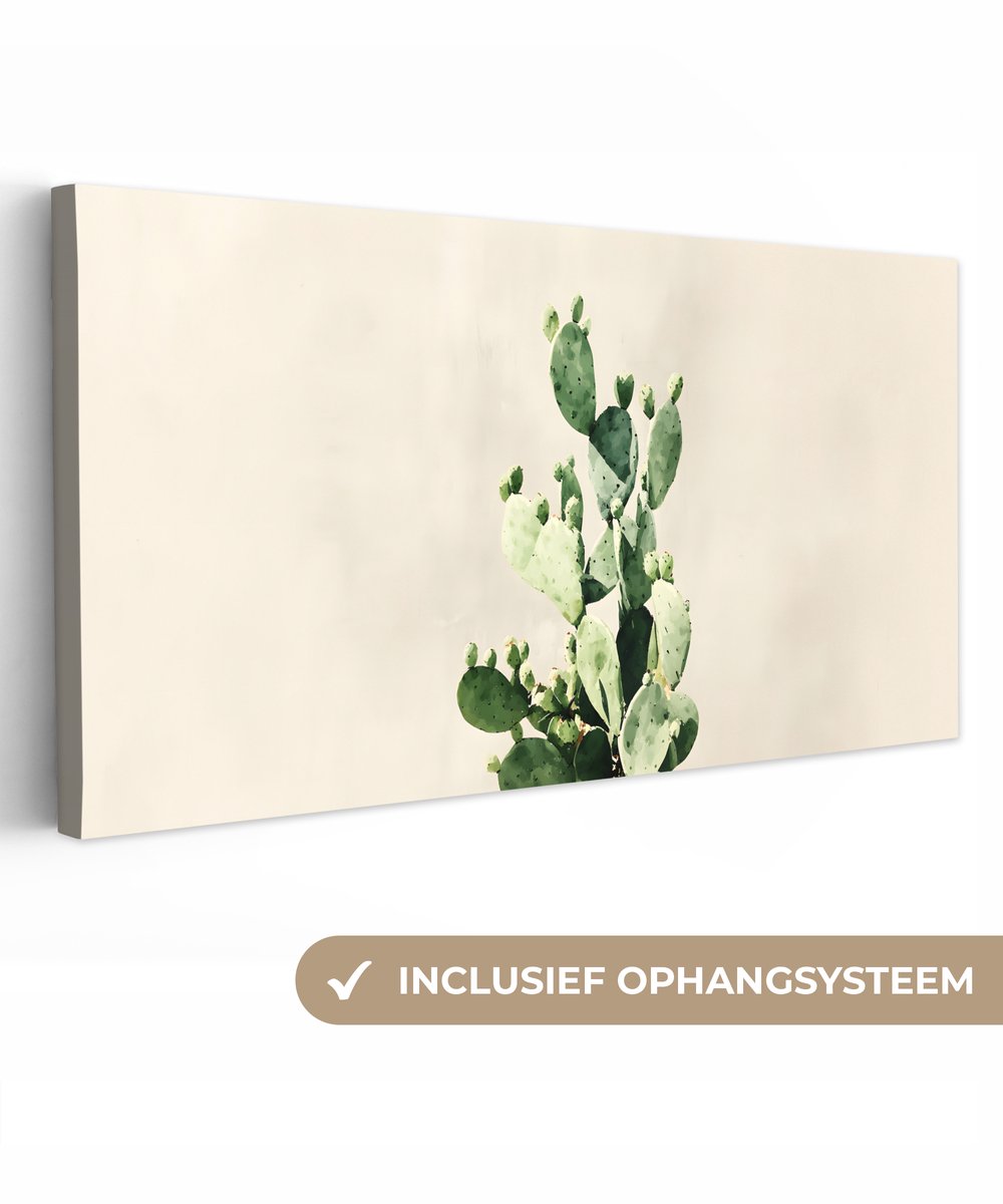 Canvas schilderij 80x40 cm - Wanddecoratie Cactus - Groen - Minimalistisch - Muurdecoratie woonkamer - Slaapkamer decoratie - Kamer accessoires - Schilderijen op canvas