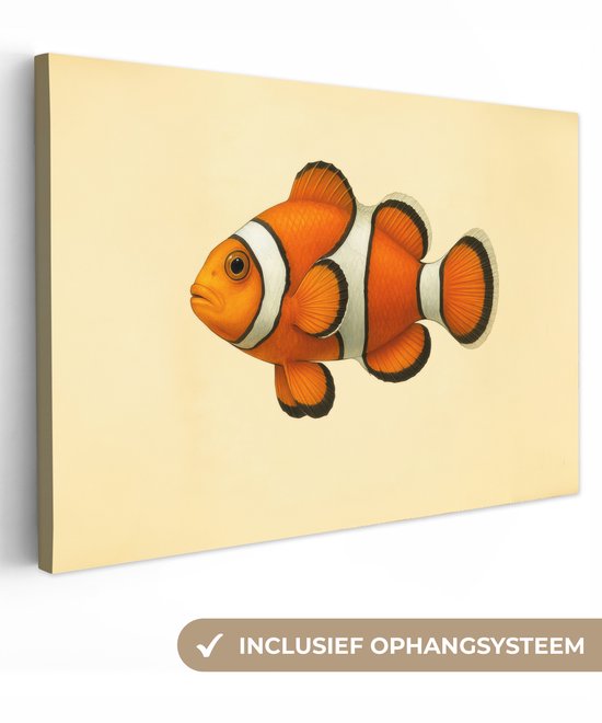 Tableau sur toile 120x80 cm - Décoration murale Poisson - Orange - Rayures - Décoration murale salon - Décoration chambre à coucher - Accessoires de chambre - Tableaux sur toile